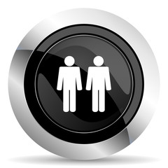 couple icon, black chrome button, people sign, team symbol