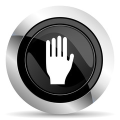 Obraz premium stop icon, black chrome button, hand sign