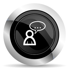 forum icon, black chrome button, chat symbol, bubble sign