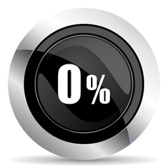 0 percent icon, black chrome button, sale sign