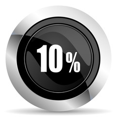 10 percent icon, black chrome button, sale sign