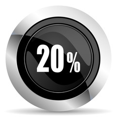 20 percent icon, black chrome button, sale sign
