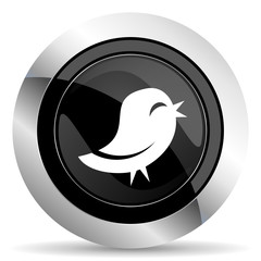 twitter icon, black chrome button