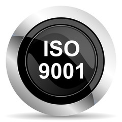 iso 9001 icon, black chrome button