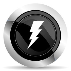 bolt icon, black chrome button, flash sign