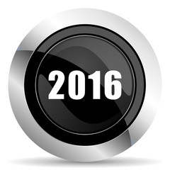 new year 2016 icon, black chrome button, new years symbol