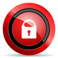 padlock red glossy web icon