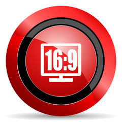 16 9 display red glossy web icon