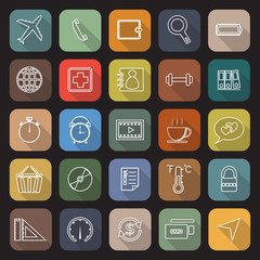 Application line flat icons with long shadow. Set 2