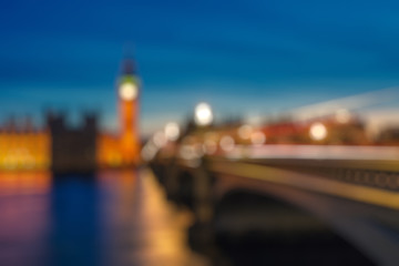 Bokeh of Big Ben and Westminster bridge, London