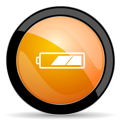 battery orange icon charging symbol power sign