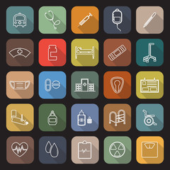 Hospital line flat icons with long shadow