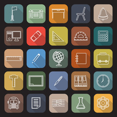 School line icons with long shadow