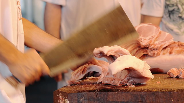 Close-up butcher cuts lamb