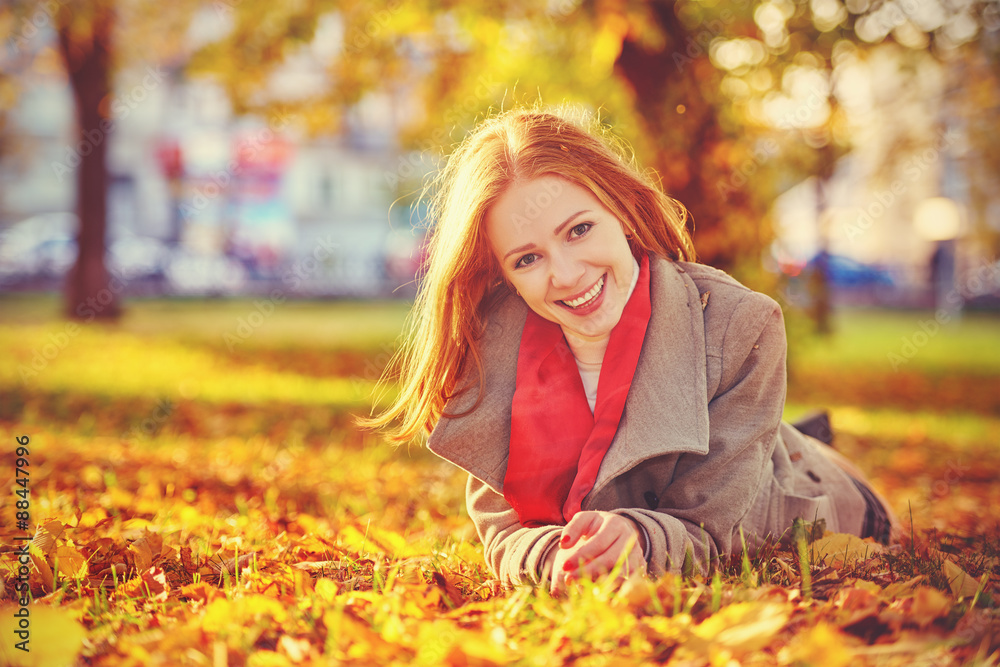 Canvas Prints happy young beautiful woman in the autumn