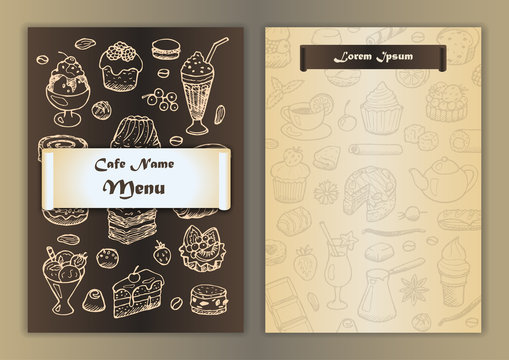 Cafe menu with hand drawn doodle elements