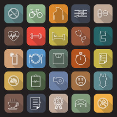 Wellness line flat icons with long shadow