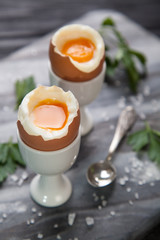 Boiled eggs on marble background
