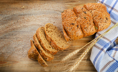 Homemade sliced bread  and a flour.
