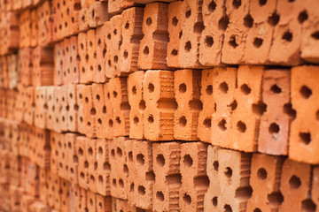 Close up Red brick stack background