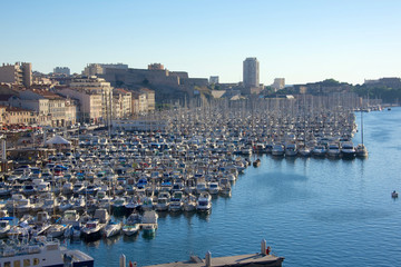Sailboats at le Vieux Port de Marseille (Old Port of Marseille), France 