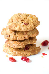 Cranberry oatmeal cookie on white background