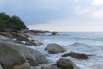 Fototapeta na wymiar view of the beach, stone and sea