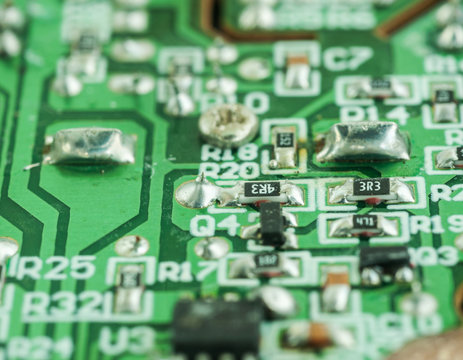 Closeup of an electronic printed circuit board