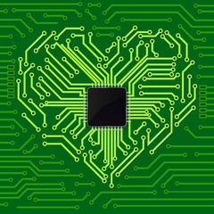Electronic circuit background with Circuit heart and processor