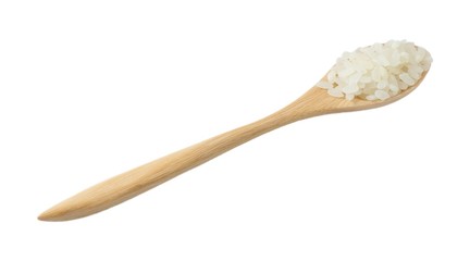 Japanese Rice in Wooden Spoon on White Background