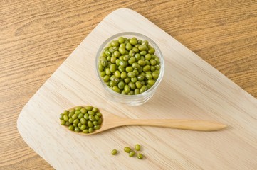Top View of Mung Beans in Spoon and Glass Cup