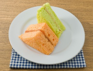 Pandan and Orange Chiffon Cake on A Dish