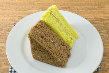 Pandan and Coffee Chiffon Cake on A Dish