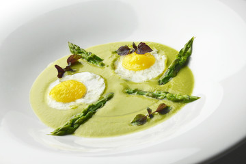 Appetizer Dish of Asparagus Pureed Quail Eggs 1