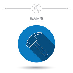 Hammer icon. Repair or fix tool sign.