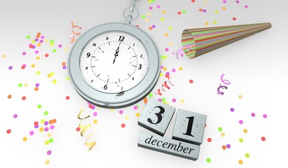 31 december dobbelstenen en klokje - 12 uur