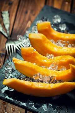 Fresh sweet melon with ice