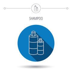 Shampoo bottles icon. Liquid soap sign.