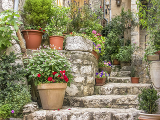 Fototapeta na wymiar escalier provençal fleuri