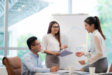 Discussing business chart