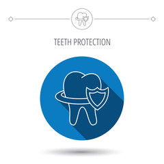 Tooth protection icon. Dental shield sign.