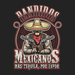 Vector illustrtion of mexican bandit print template