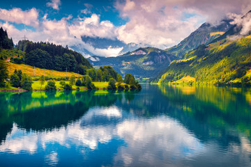 Fantastic summer morning on Lungerersee lake.