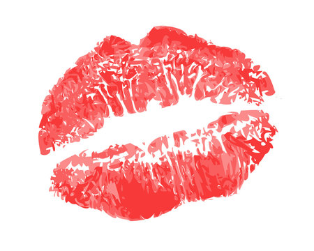 imprint lips with red lipstick on a white background