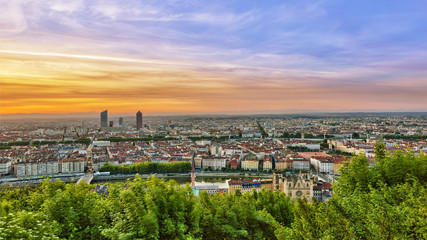 Fototapeta na wymiar View of Lyon city during sunrise