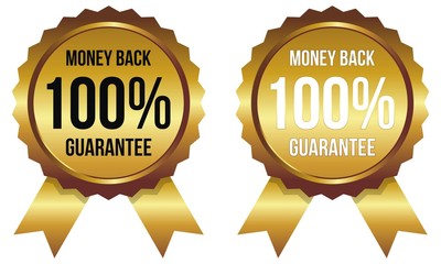Guarantee Icons Gold Color. Money Back Guarantee 100% Gold Color.	