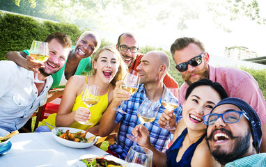 Friends Dining Outdoors Party Cheerful Concept
