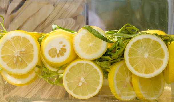 fresh lemonade with slices of lemon