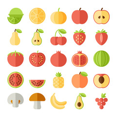 Vector fruit flat icon set