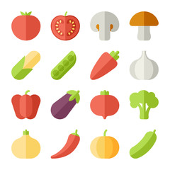 Set of flat design icons for fruits and vegetables